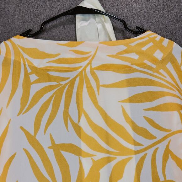 Maison Du Soir Kimono Robe M L Women Short Cream Peach Leaves Silky Tie Waist - Picture 10 of 10